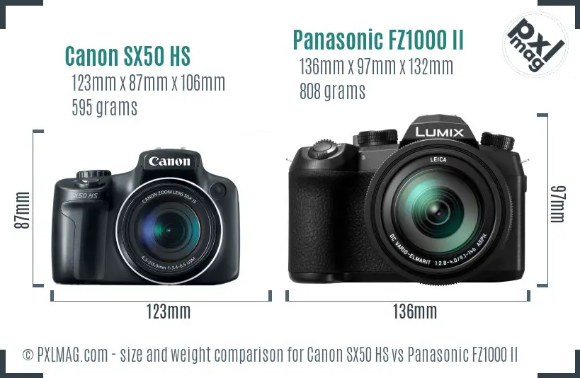 Canon SX50 HS vs Panasonic FZ1000 II size comparison