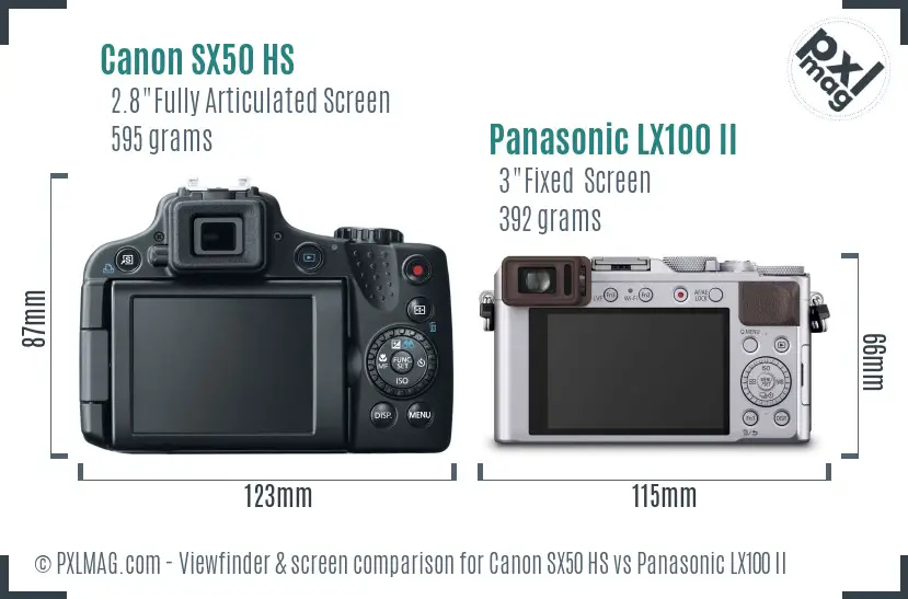 Canon SX50 HS vs Panasonic LX100 II Screen and Viewfinder comparison
