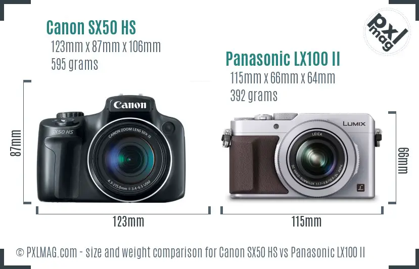Canon SX50 HS vs Panasonic LX100 II size comparison