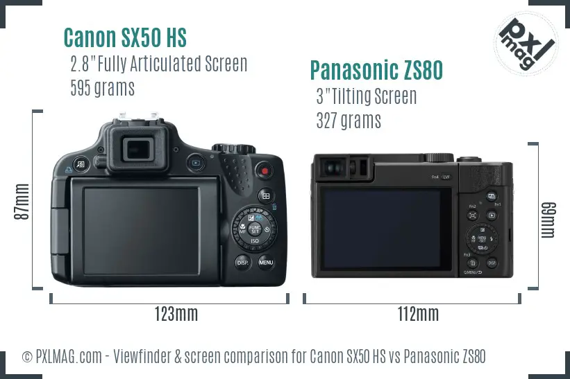 Canon SX50 HS vs Panasonic ZS80 Screen and Viewfinder comparison