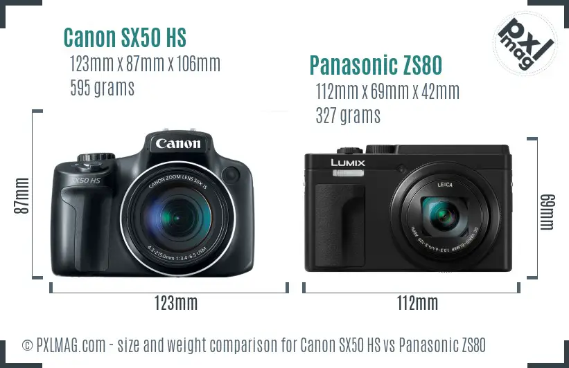 Canon SX50 HS vs Panasonic ZS80 size comparison