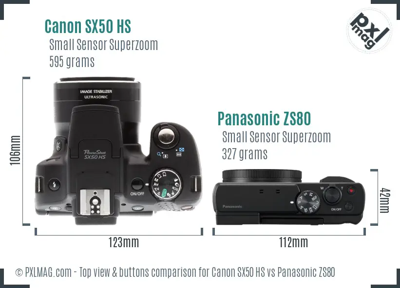 Canon SX50 HS vs Panasonic ZS80 top view buttons comparison
