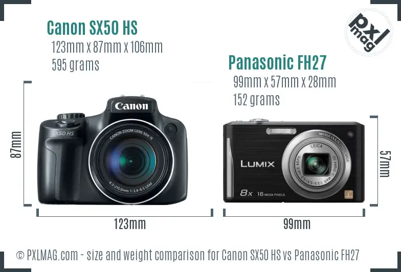 Canon SX50 HS vs Panasonic FH27 size comparison Canon SX50 HS vs Panasonic FH27 size comparison