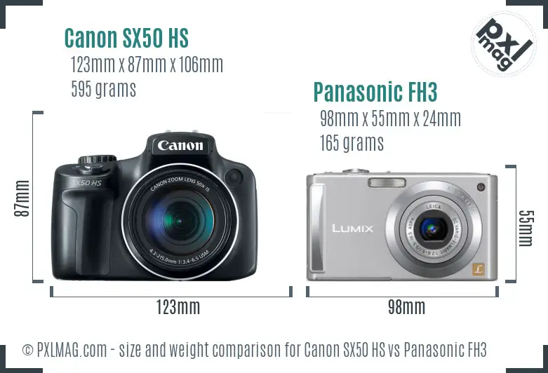 Canon SX50 HS vs Panasonic FH3 size comparison Canon SX50 HS vs Panasonic FH3 size comparison