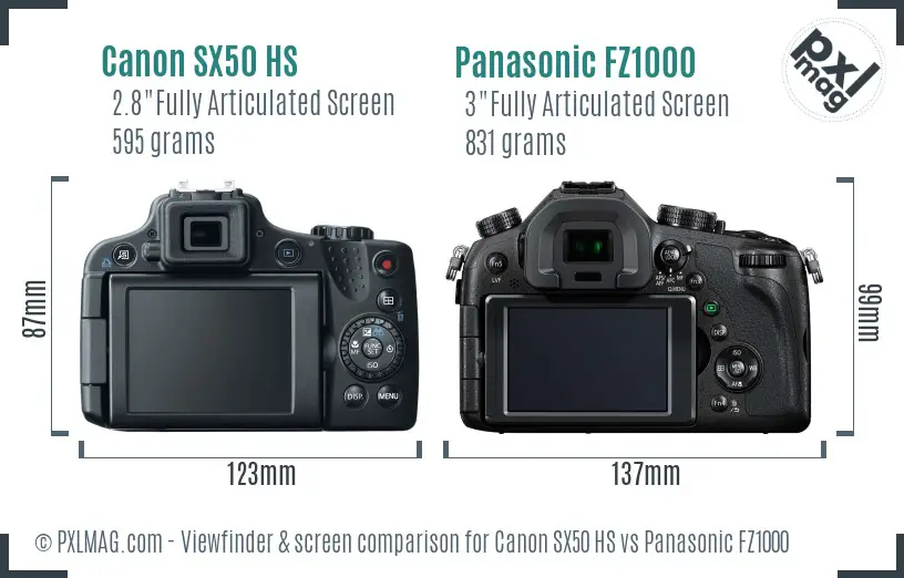 Canon SX50 HS vs Panasonic FZ1000 Screen and Viewfinder comparison