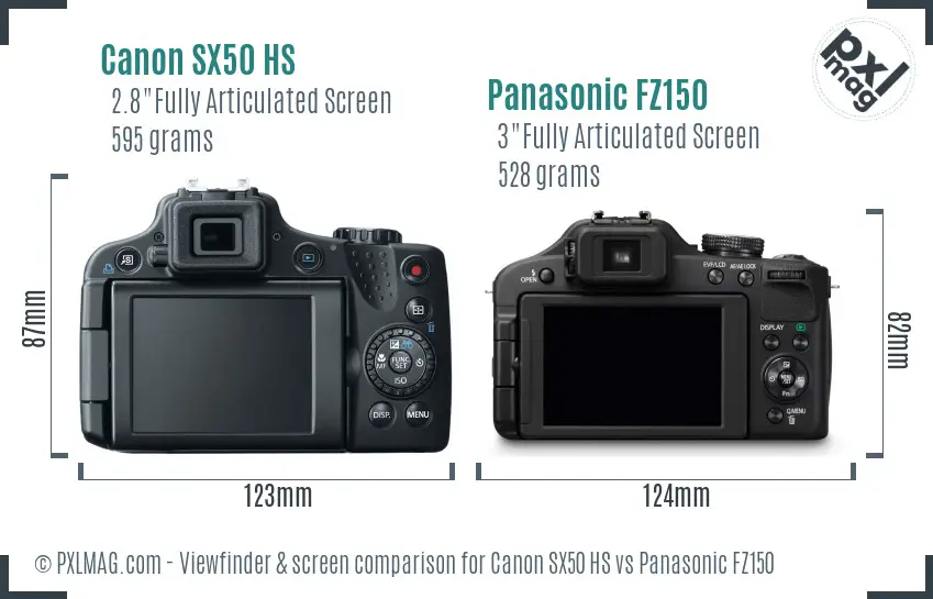 Canon SX50 HS vs Panasonic FZ150 Screen and Viewfinder comparison