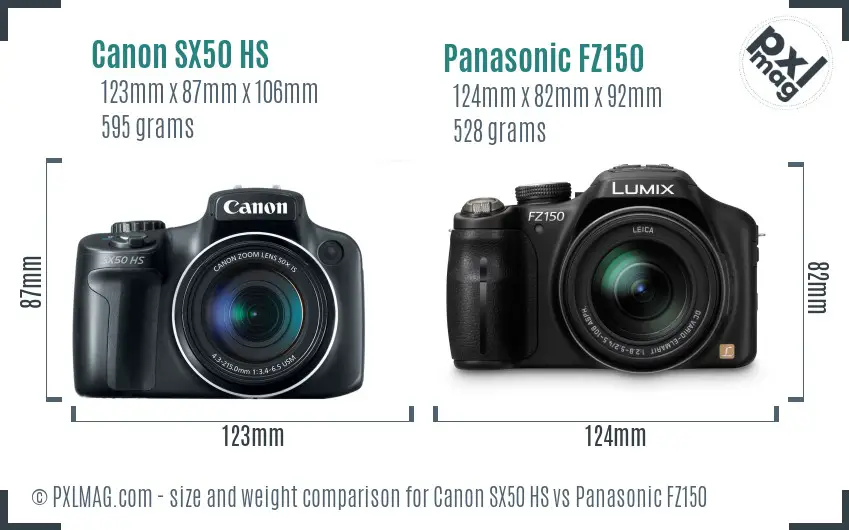 Canon SX50 HS vs Panasonic FZ150 size comparison