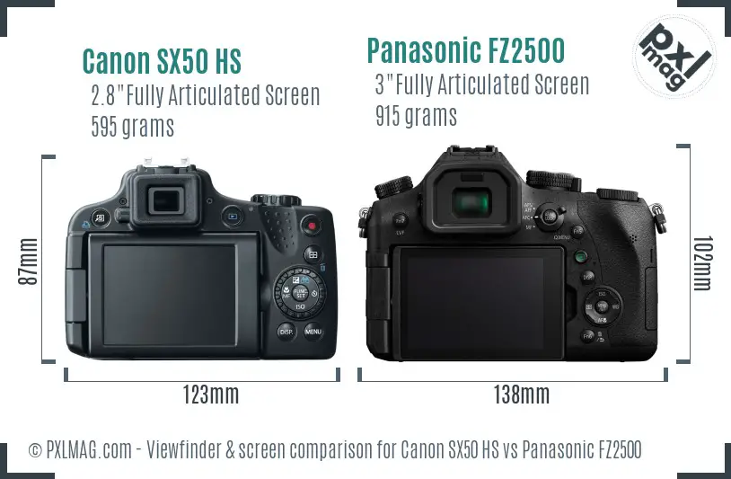 Canon SX50 HS vs Panasonic FZ2500 Screen and Viewfinder comparison