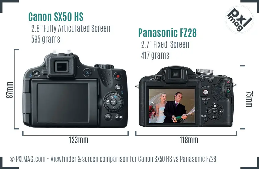 Canon SX50 HS vs Panasonic FZ28 Screen and Viewfinder comparison