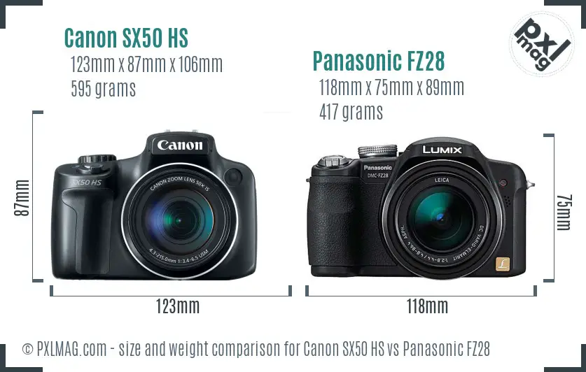 Canon SX50 HS vs Panasonic FZ28 size comparison