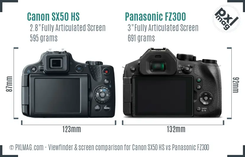 Canon SX50 HS vs Panasonic FZ300 Screen and Viewfinder comparison
