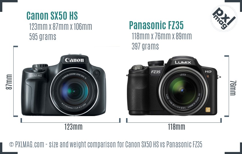 Canon SX50 HS vs Panasonic FZ35 size comparison Canon SX50 HS vs Panasonic FZ35 size comparison