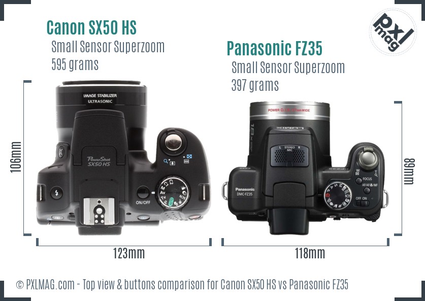 Canon SX50 HS vs Panasonic FZ35 top view buttons comparison
