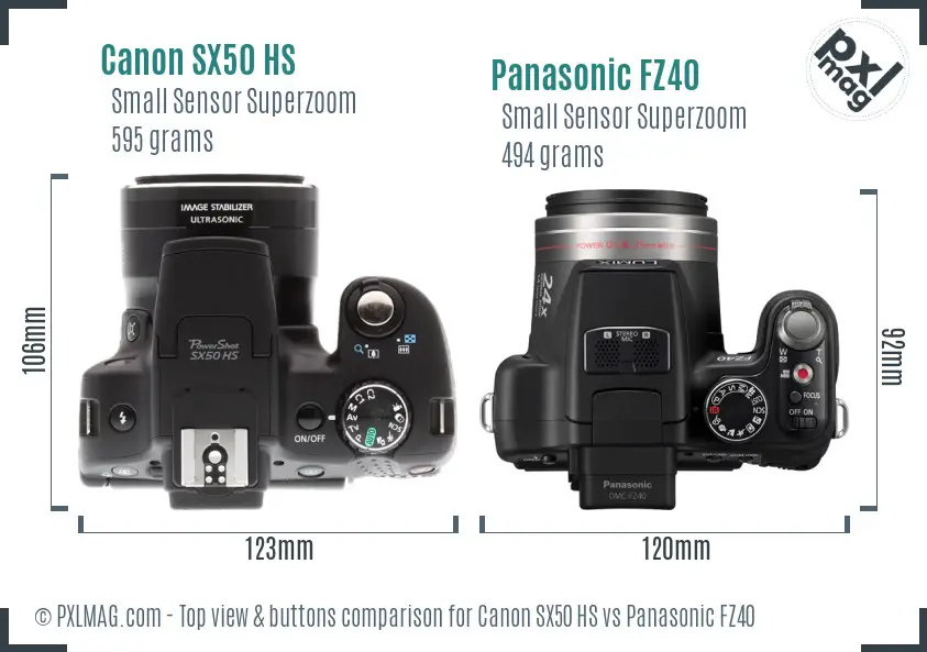 Canon SX50 HS vs Panasonic FZ40 top view buttons comparison