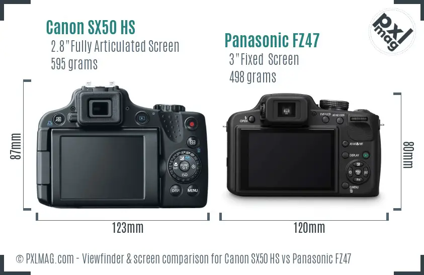 Canon SX50 HS vs Panasonic FZ47 Screen and Viewfinder comparison