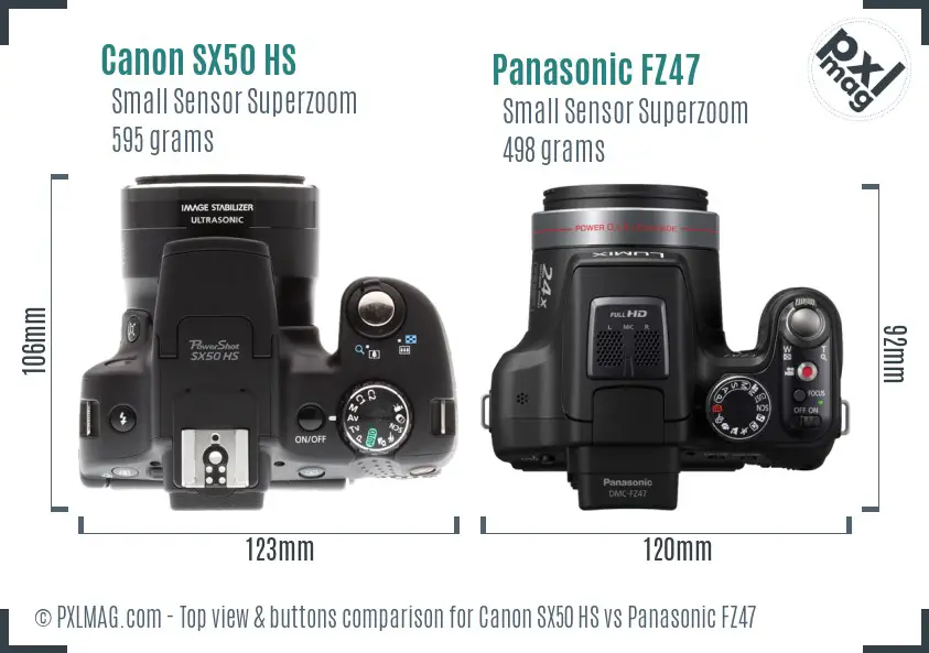 Canon SX50 HS vs Panasonic FZ47 top view buttons comparison