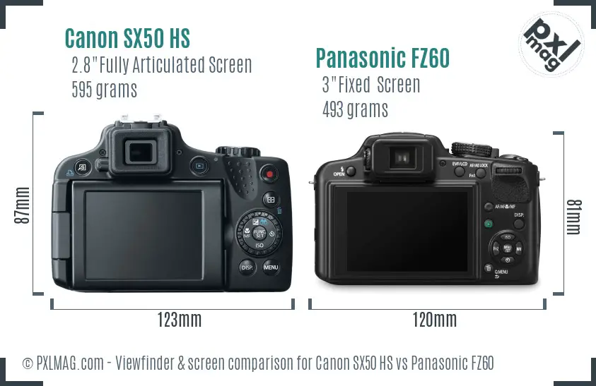 Canon SX50 HS vs Panasonic FZ60 Screen and Viewfinder comparison