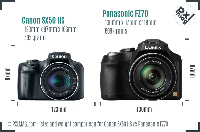 Canon SX50 HS vs Panasonic FZ70 size comparison