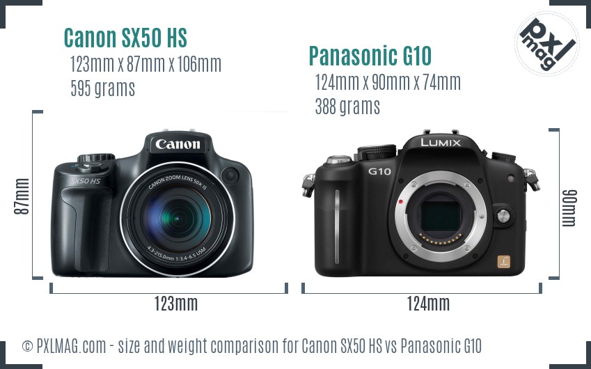 Canon SX50 HS vs Panasonic G10 size comparison
