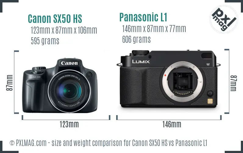 Canon SX50 HS vs Panasonic L1 size comparison Canon SX50 HS vs Panasonic L1 size comparison