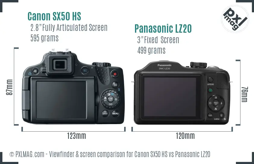 Canon SX50 HS vs Panasonic LZ20 Screen and Viewfinder comparison