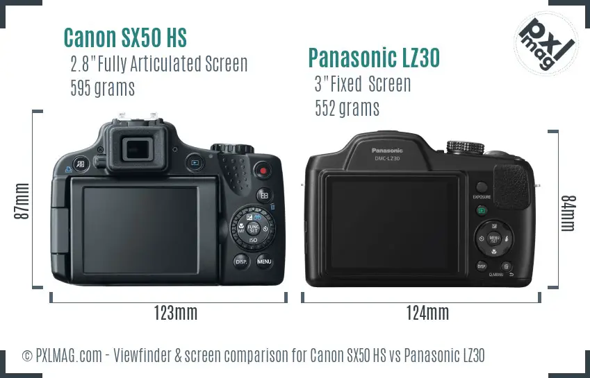 Canon SX50 HS vs Panasonic LZ30 Screen and Viewfinder comparison