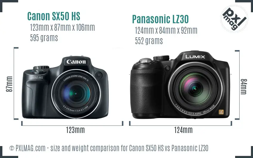 Canon SX50 HS vs Panasonic LZ30 size comparison