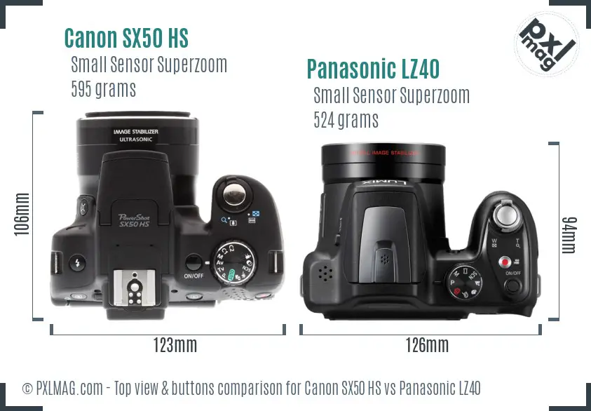 Canon SX50 HS vs Panasonic LZ40 top view buttons comparison
