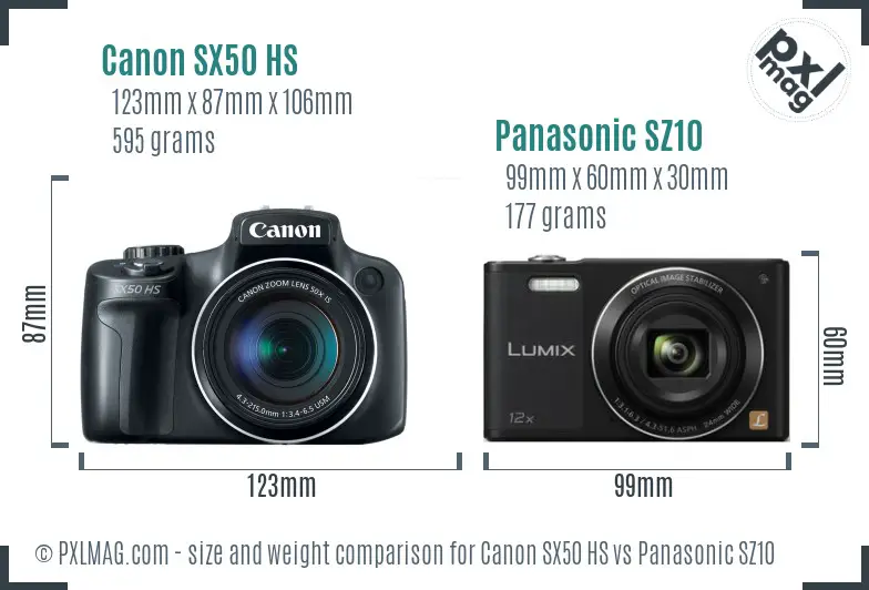 Canon SX50 HS vs Panasonic SZ10 size comparison