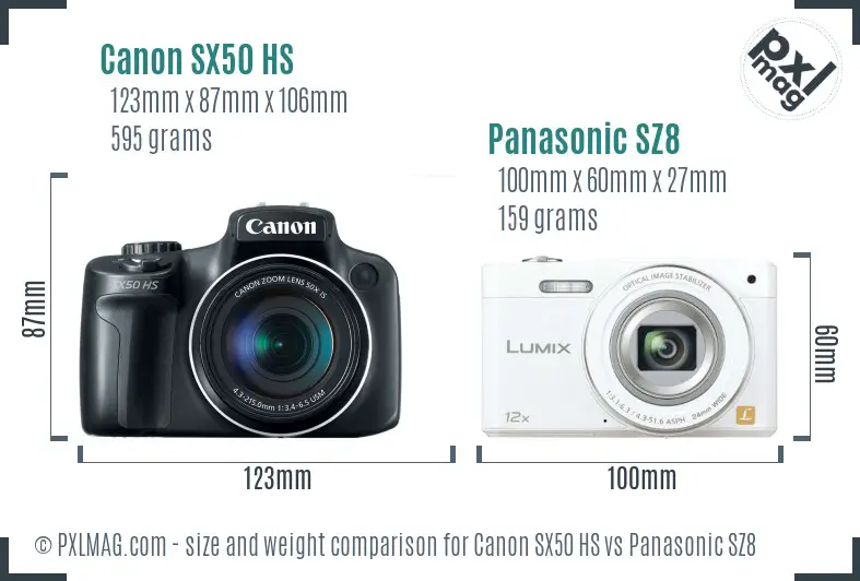 Canon SX50 HS vs Panasonic SZ8 size comparison