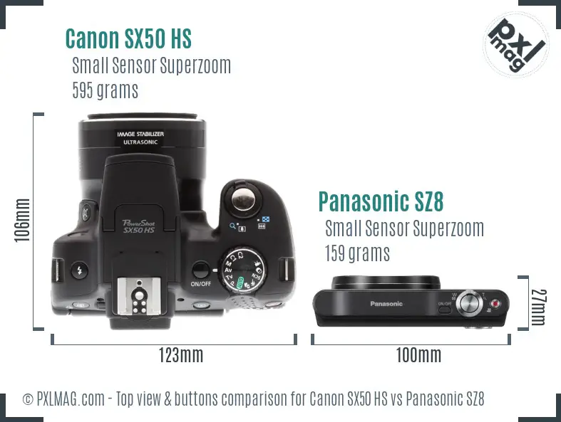 Canon SX50 HS vs Panasonic SZ8 top view buttons comparison