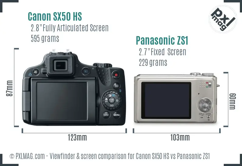 Canon SX50 HS vs Panasonic ZS1 Screen and Viewfinder comparison