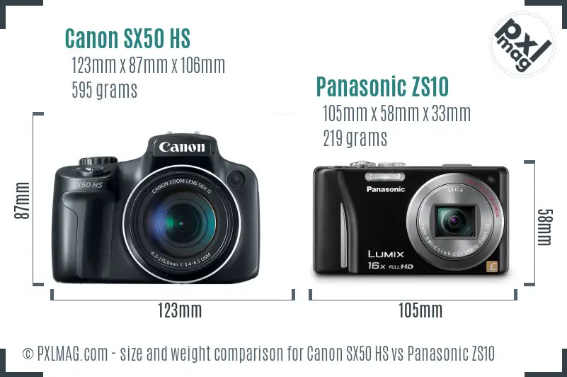 Canon SX50 HS vs Panasonic ZS10 size comparison Canon SX50 HS vs Panasonic ZS10 size comparison