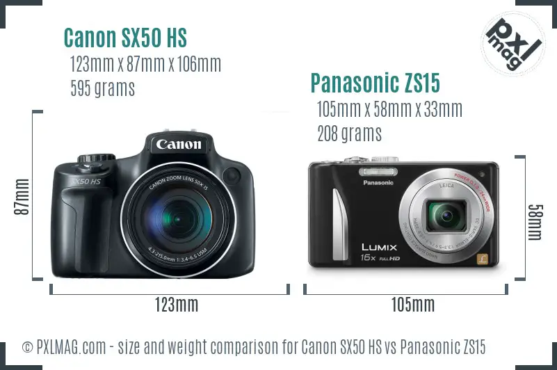 Canon SX50 HS vs Panasonic ZS15 size comparison Canon SX50 HS vs Panasonic ZS15 size comparison