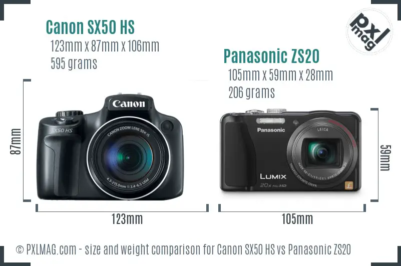 Canon SX50 HS vs Panasonic ZS20 size comparison