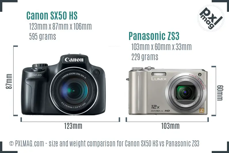 Canon SX50 HS vs Panasonic ZS3 size comparison