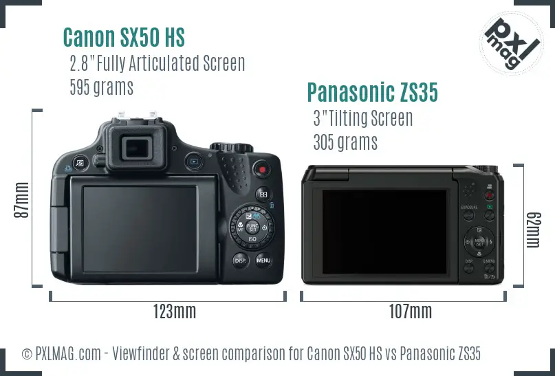 Canon SX50 HS vs Panasonic ZS35 Screen and Viewfinder comparison