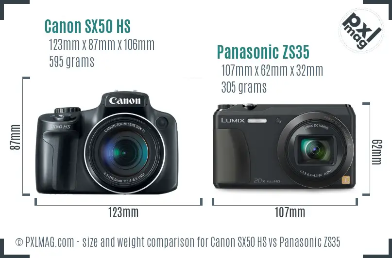 Canon SX50 HS vs Panasonic ZS35 size comparison
