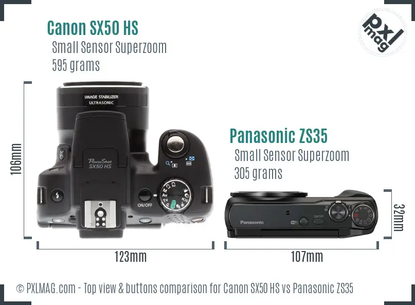 Canon SX50 HS vs Panasonic ZS35 top view buttons comparison