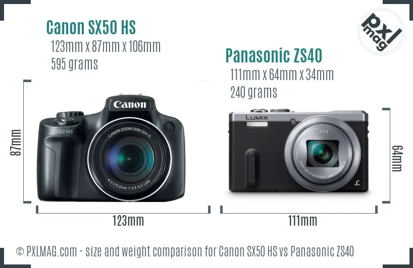 Canon SX50 HS vs Panasonic ZS40 size comparison Canon SX50 HS vs Panasonic ZS40 size comparison