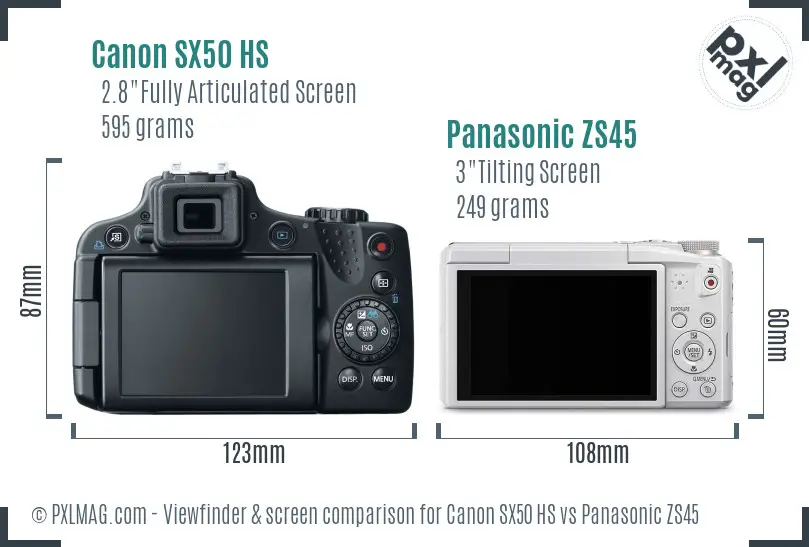 Canon SX50 HS vs Panasonic ZS45 Screen and Viewfinder comparison