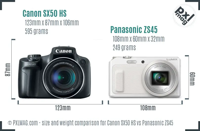 Canon SX50 HS vs Panasonic ZS45 size comparison
