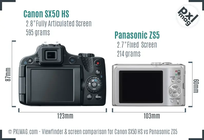 Canon SX50 HS vs Panasonic ZS5 Screen and Viewfinder comparison