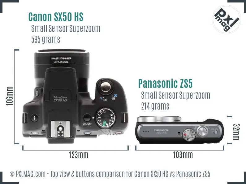 Canon SX50 HS vs Panasonic ZS5 top view buttons comparison