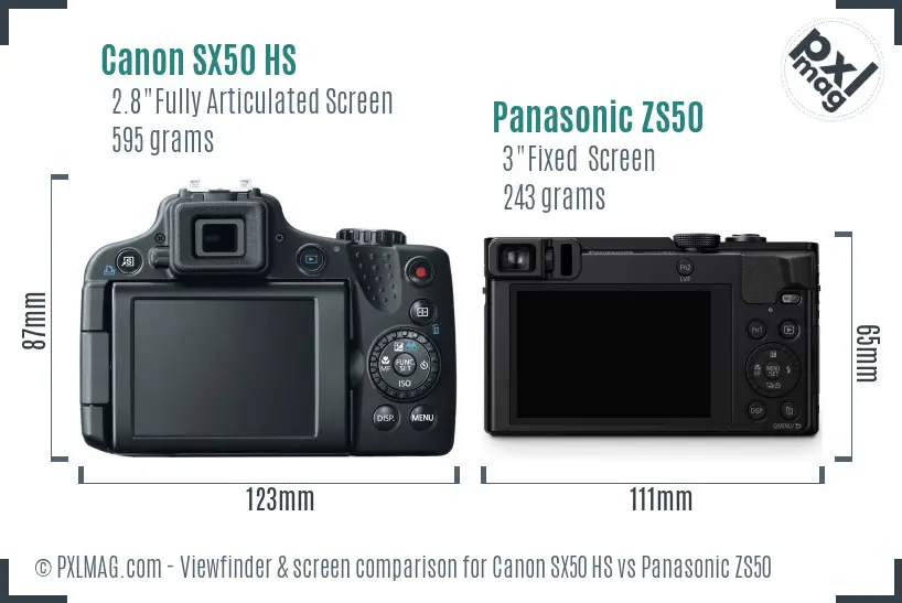 Canon SX50 HS vs Panasonic ZS50 Screen and Viewfinder comparison