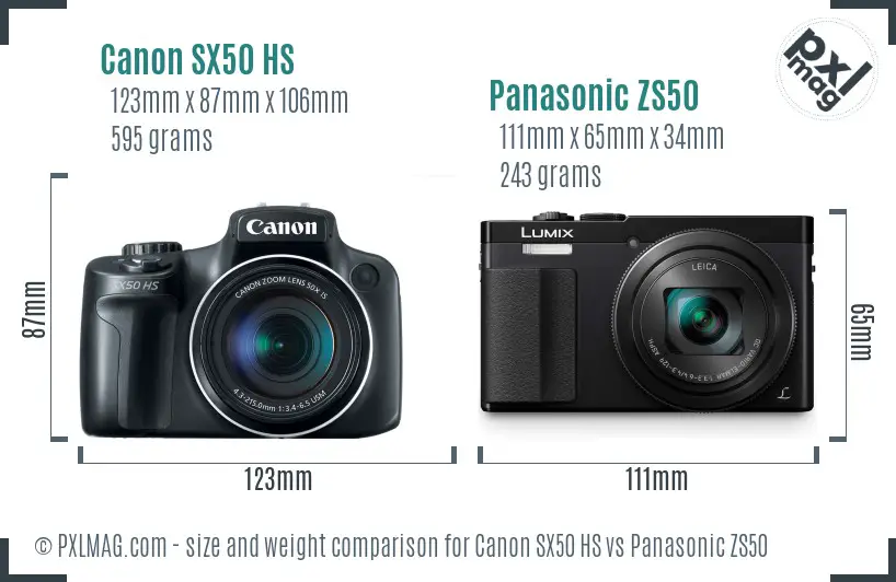 Canon SX50 HS vs Panasonic ZS50 size comparison