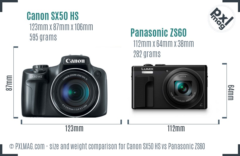 Canon SX50 HS vs Panasonic ZS60 size comparison Canon SX50 HS vs Panasonic ZS60 size comparison