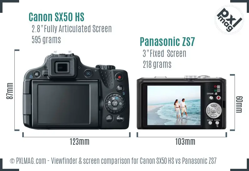 Canon SX50 HS vs Panasonic ZS7 Screen and Viewfinder comparison