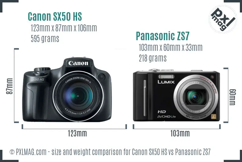 Canon SX50 HS vs Panasonic ZS7 size comparison