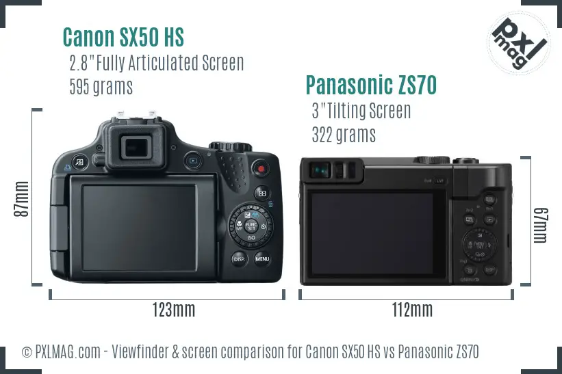 Canon SX50 HS vs Panasonic ZS70 Screen and Viewfinder comparison
